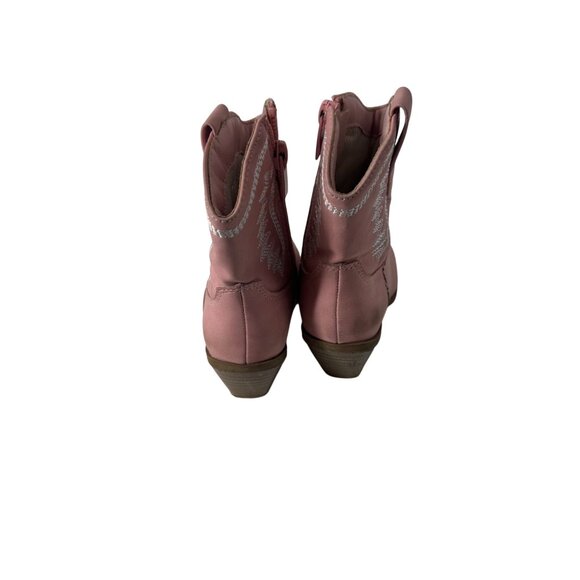 Girls Pink Western Cowboy Boots Size 6 With Silver Embroidery & Side Zippers - Picture 4 of 10